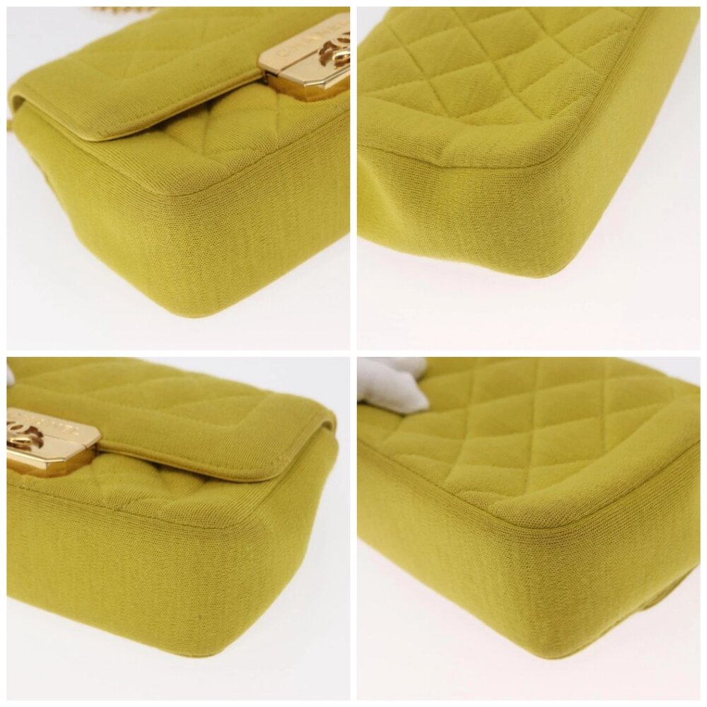 CHANEL Matelasse Chain Shoulder Bag Cotton Yellow Gold CC Auth 156510V - Picture 15 of 16